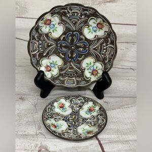 Lot of 2 Ardalt Linwile China Saucer Plate Hand Painted Floral Vintage 6395-6327